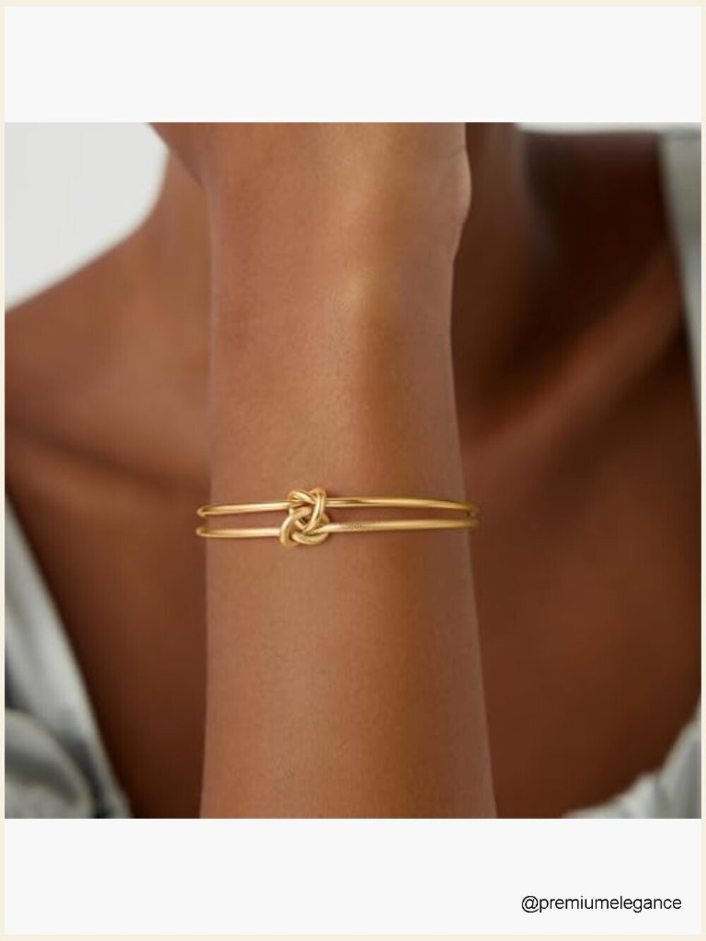 Gold Knot Bangle Bracelet Adjustable 18K Plated Stainless Steel Dainty Cuff - Picture 2 of 7